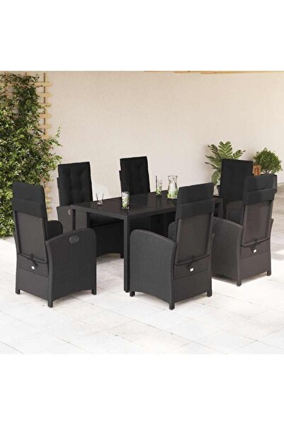 vidaxl Set mobilier de gradina cu perne, 7 piese, negru, poliratan