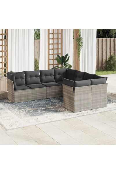 vidaxl Set mobilier de gradina cu perne, 8 piese gri deschis poliratan