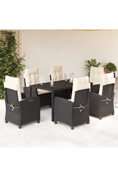 vidaxl Set mobilier de gradina cu perne, 7 piese, negru, poliratan
