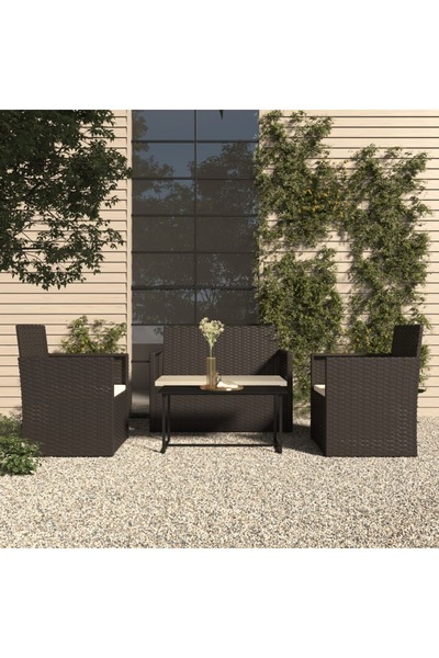 vidaxl Set mobilier de exterior cu perne, 4 piese, negru, poliratan