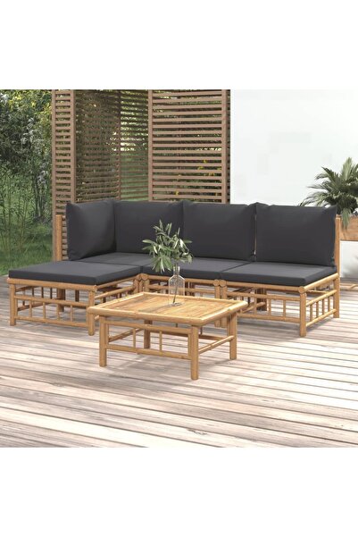Concept Set mobilier de grădină cu perne gri închis, 5 piese, bambus