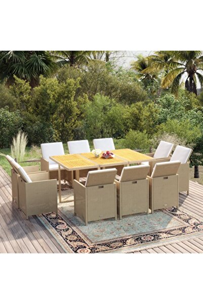 vidaxl Set mobilier de gradina cu perne, 11 piese, bej, poliratan