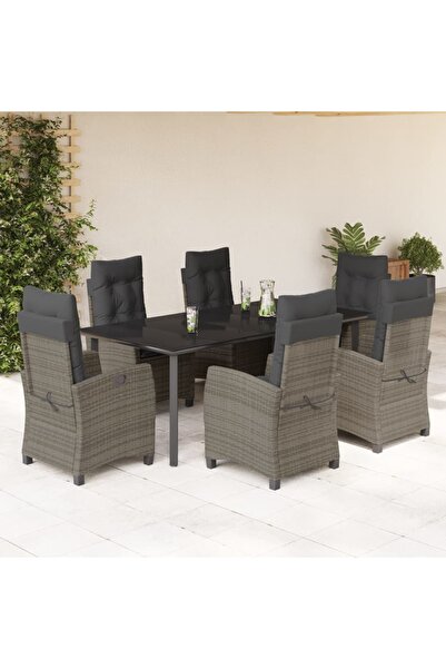 vidaxl Set mobilier de gradina cu perne, 7 piese, gri, poliratan