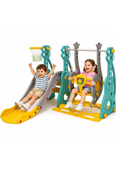 Nichiduta Garden 3-in-1 Musical Playground with Swing and Slide with Wide Ste...