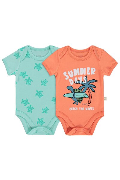 Civil Baby Turtle Printed Set of 2 3-18 Months Snap-On Badi - Coral-Mint