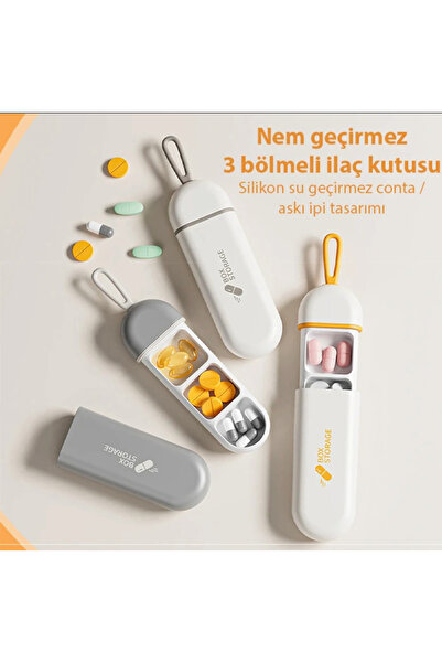 Su nem geçirmez ilaç kutusu ilaç saklama kutusu mini taşınabilir 3 bölmeli ilaç kutusu PBA içermez
