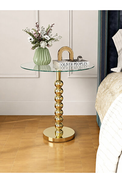 The Living Full Gold Side Table | Modern Service Table | Elegant Glass Home T...