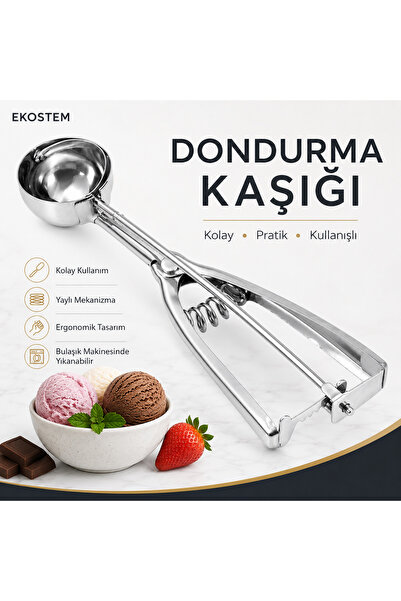 Ekostem Dondurma Topu Yapıcı Yaylı Dondurma Kaşığı Paslanmaz Çelik