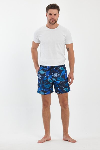 yakamor Patterned Pocketed Swim Shorts Desen20