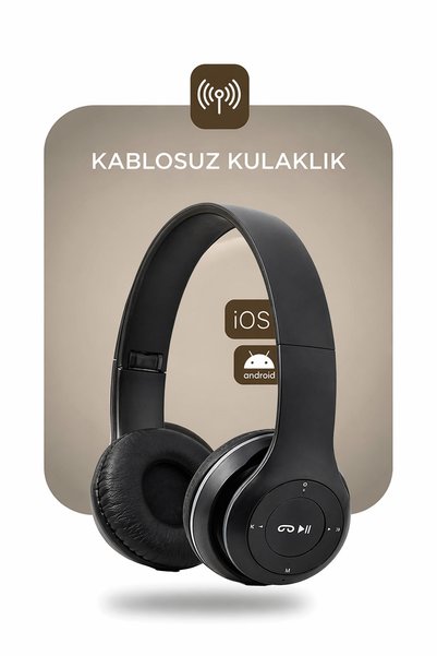 FİOPLUS Bluetooth Kulaklık Kulak Üstü Kablosuz Kulaklık P47 Siyah