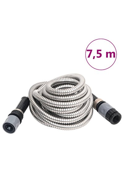 vidaxl Furtun de gradina cu duza de pulverizare, argintiu, 7,5 m, otel