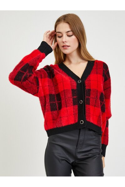 ORSAY Black and red women's checked cardigan