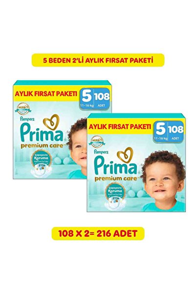 Prima Bebek Bezi Premium Care 5 Numara 108 Adet Aylık Fırsat Paketi x2