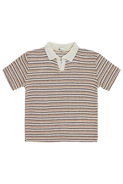 Civil Boys Tricou cu guler polo cu dungi subțiri pentru 10-13 ani - Maro