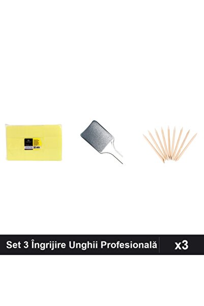Makeup Set 3 Îngrijire Unghii - 900 Servetele Galben, Pilă Călcaie Neagră, 10...