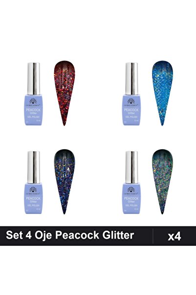 Makeup Set of 4 Semi-permanent Nail Polish Peacock Glitter 8ml, Shades 01 03 ...