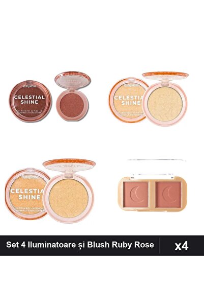 Makeup Set 4 Iluminatoare și Blush Ruby Rose, Nuante Celestial Shine și Cheek...