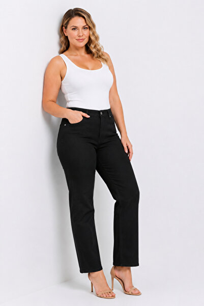 Şans Women's Plus Size Black, Low Waist, Gabardine Fabric, 5 Pocket Pants 65N...