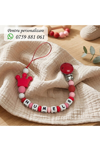 OEM Pacifier chain, personalized with baby's name, RED CROWN