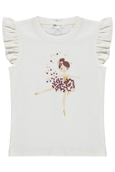 Civil Girls Ballerina Patterned T-Shirt for 6-9 Years - Ecru