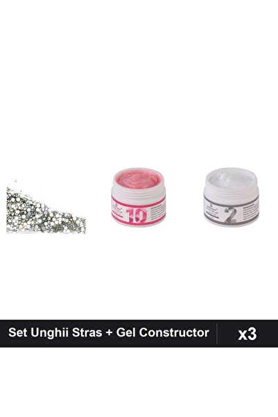 Makeup Set 3 Unghii: Cristale Stras Swarovski 100buc + 2x Gel Constructor FSM...