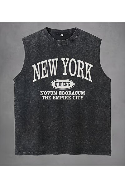 Le Savu Tricou unisex oversize, vintage, lavabil, cu imprimeu New York, cu gâ...