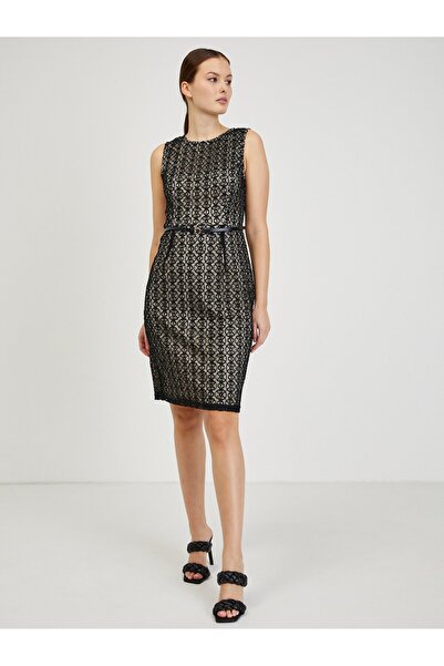 ORSAY Beige and black women's pencil dress with belt
