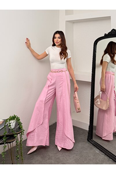 Hatun Atila Women's Tensel Modal Fabric Wide Leg Palazzo Trousers with Cape 9069
