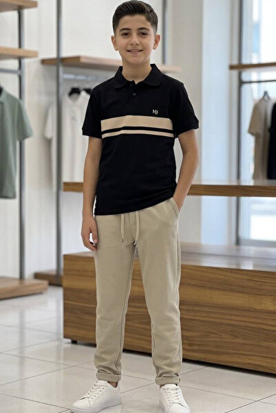 Trend Mix Kids Tricou cu guler polo cu dungi albe pentru băieți de 6-15 ani, ...