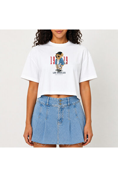 URBANTRENDSTORE Crop T-shirt με λευκό σχέδιο, άνετη εφαρμογή, ακατέργαστη κοπ...