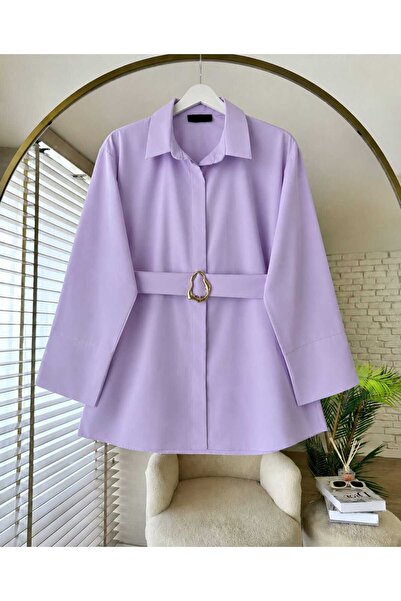 MODA VEDAT Kadın Bel Kuşaklı Toka Detaylı Gömlek -0350