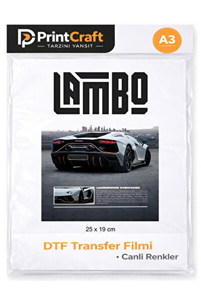 PRİNTCRAFT RENKLİ DÜŞLER ATÖLYESİ 19x25 cm Lambo Modeli Ütü ile Yapışan DTF T...