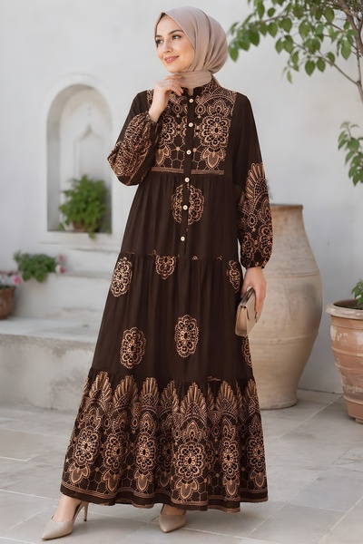 İmajButik Rochie maro din viscoză cu mâneci elastice și nasturi pe jumătate