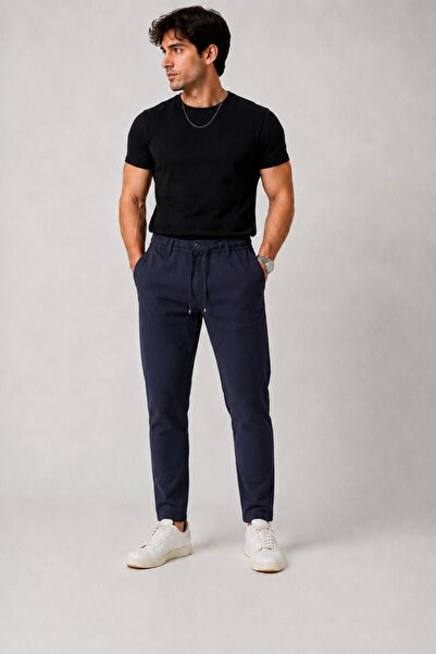 ARAS Men's Black Polyviscose Trend Drawstring Jogger Slim Fit Sports Trousers