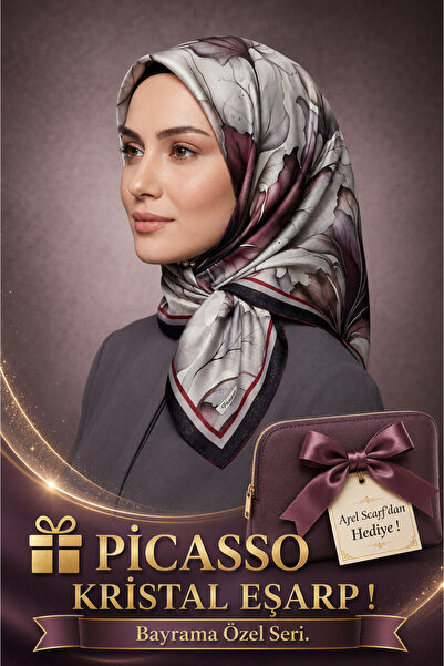 Picasso Silk Look Black - Gray Crystal Scarf – Twill Stylish Design 90X90