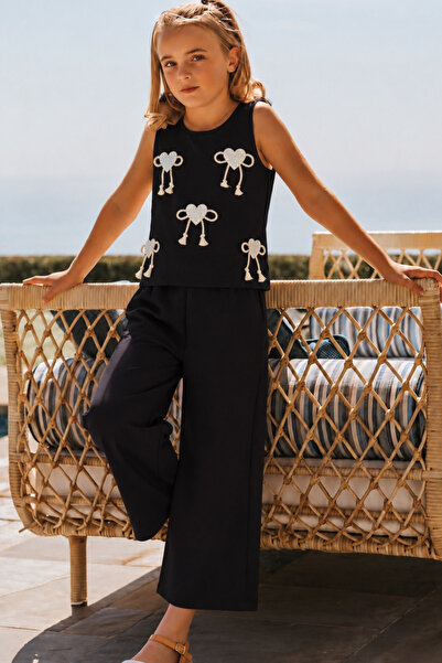FESSHERA KİDS Set pentru fete: Top cu model inimioare și fundă și pantaloni c...