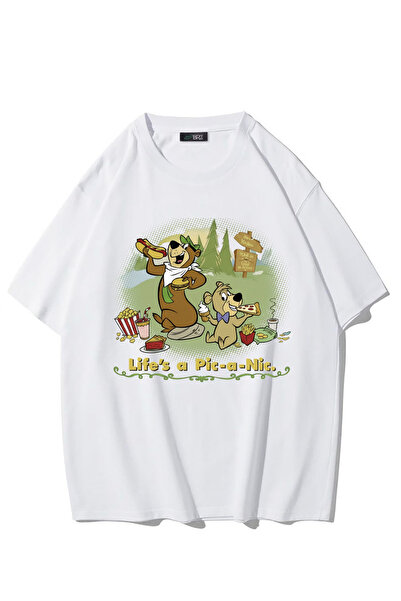 BRZ COLLECTION Tricou Unisex Oversize Life's a Pia-a Nic. (ALB)