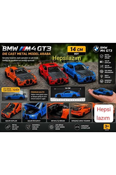 BMW Motorsport Diecast Model Araç 14 Cm Oyuncak Spor Araba Metal BMW M4 GT3 C...