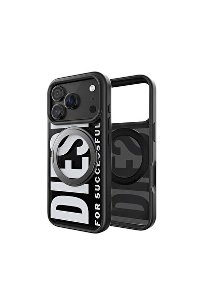 Diesel iPhone 17 Pro Uyumlu Magsafe Destekli Yüzük Standlı Kılıf - Siyah/Beyaz