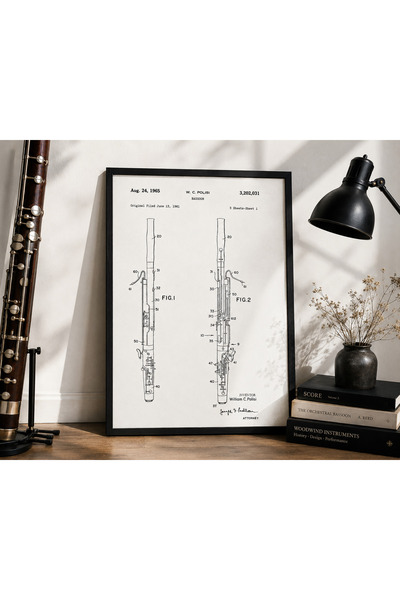 Pegziz Grafikon patentnog crteža fagota, muzički instrument, zidna dekoracija...
