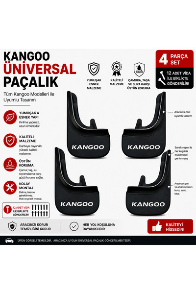 CarEste Renault Kangoo Uyumlu Üniversal Paçalık Seti 4 Parça Esnek Çamurluk K...