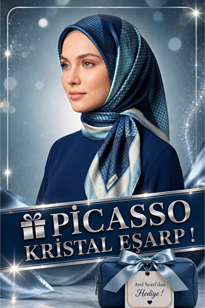 Picasso Silk-Look Blue Crystal Scarf – Twill Stylish Design 90X90