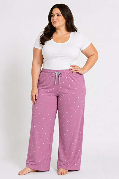 FORMO Pantaloni de pijama supradimensionați din viscoză cu model, cu picior d...