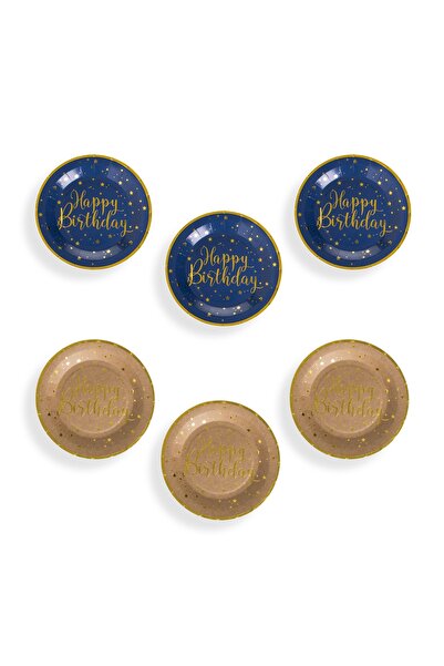 Zumzeria Blue Kraft Party Plates with Golden Star Foil & 'Happy Birthday' 18c...