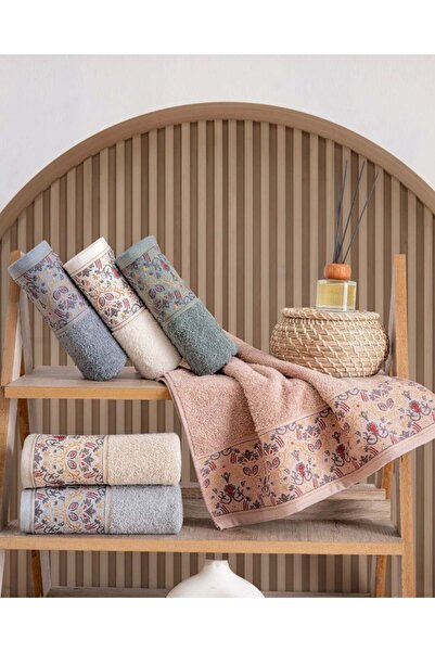 PAMUKİZİ Elegant Texture 6-Piece 50X90 cm Hand & Face Towel Set