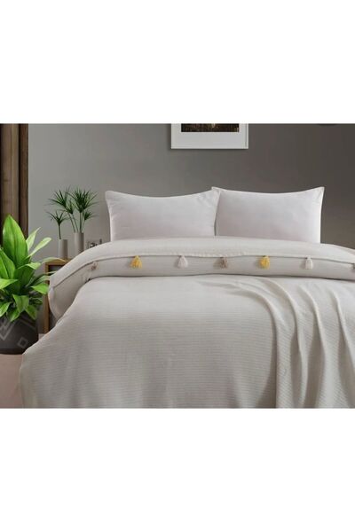 VİLERA HOME Cotton Pompon 210*230 Pique Bed and Sofa Cover