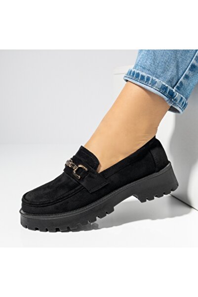 Modlet.ro Pantofi casual de damă din piele întoarsă neagră cu talpă groasă MO...