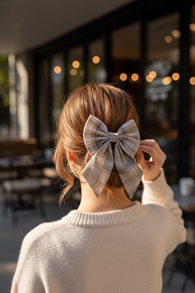 FAYRA ACCESSORIES Bowknot Buckle Plaid Patterned Chiffon Fabric Automatic Buckle
