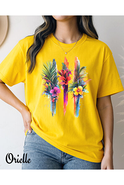 Orielle Tricou Croială Lejeră Imprimeu Tropical