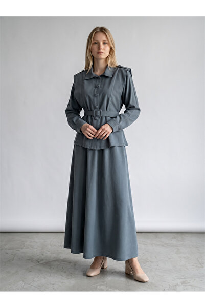 NERATHIS Women's Modal Fabric Skirt and Belt 2-Piece Set - Smoked